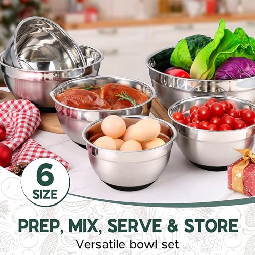 Onader Mixing Bowls with Lids Set of 6 for Kitchen, Stainless Steel Metal Nesting Bowls with Non-Slip Bottom Black - Size 1, 1.5, 2, 2.6, 3.5, 7QT - color: Black