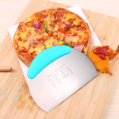 1 pcs Dough Pastry Scraper Chopper/Stainless Steel Dough Scraper Cutter with Ergonomic Rubber Non-Slip Grip/Dough Scraper Cutter/Pro Pastry Pizza Cutter Chopper (Blue) - color: Blue