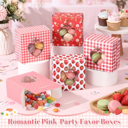 Eaasty 60 Packs Strawberry Cookie Boxes with Window 4x4x2.5 Inches - style: Strawberry