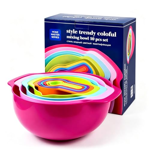Mixing Bowls, Nesting Baking Bowls with Colander & Fine Mesh (Candy-10PCS) - color: Candy-10PCS