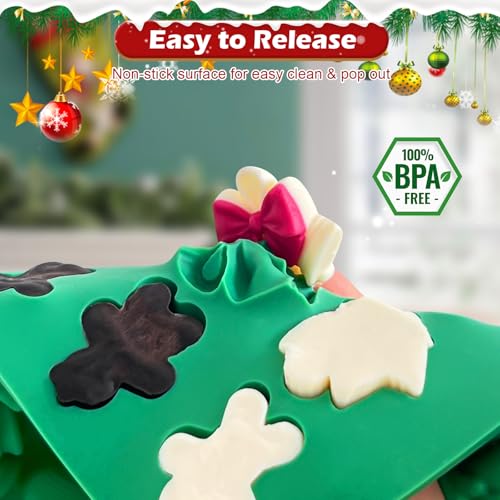 HKNMTT Christmas Silicone molds for Xmas Candy Chocolate Wax Decor, 60 Cavity 11 Shapes Gummy Mould, Including Tree Santa Cane Hat Socks Elk Gingerbread Man Bell Glove Snowman Food Grade DIY Set - style: 11 Shaped Xmas 2PCS