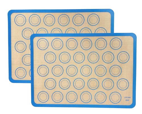 Macaron Silicone Baking Mats Set of 2, Half Sheet Nonstick Reusable Extra Thick Baking Sheet Liners for Macarons, Cookies and Pastry, Blue - color: Macaron Blue, size: 16.5"L x 11.6"W
