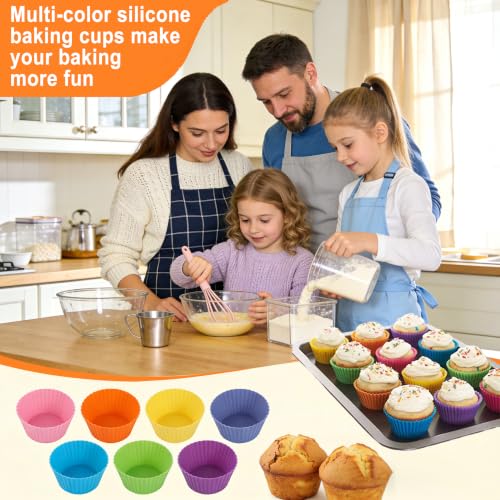 Reusable Non-Stick Silicone Baking Cups, Food Grade BPA Free Cupcake Muffin Liners, Oven & Dishwasher Safe Easy Release, Multicolor Rainbow, 24 Pack, for Muffins Cupcakes - color: 24pc- Multicolor