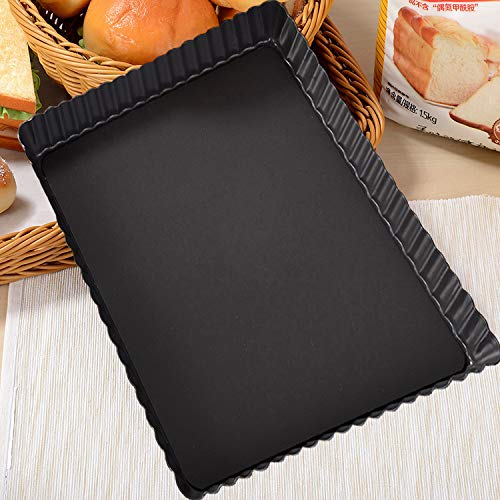 IELEK Rectangular Tart Pie Pan Flan Quiche Cheese Molds with Removeable Release Bottom Fluted - 12.8 x 8.5 Inch - size: 12.8 x 8.5 Inch