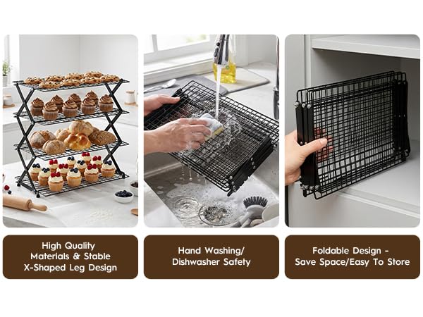 4 Tier Collapsible Cooling Rack for Cooking and Baking Rack Stackable - size: 4 Tier