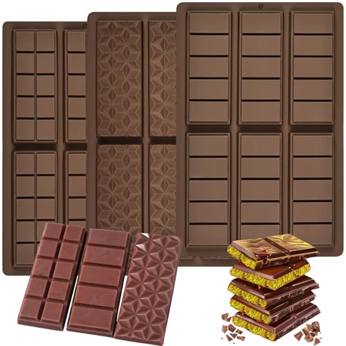 Chocolate Molds Silicone, Non-Stick Chocolate Bar Mold, 3PCS Food Grade Silicone Mold, Suitable for Making Holiday Candies, Snacks, and Chocolate Molds - size: 3PCS modls