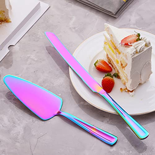 GoGeiLi Rainbow Stainless Steel Wedding Cake Cutting Set - color: Rainbow