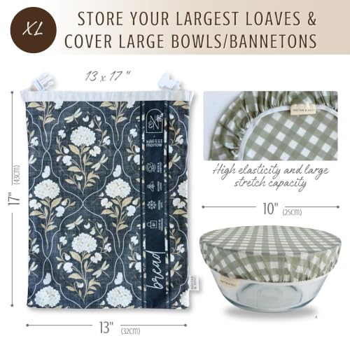 Nectar & Nest Beeswax Bread Bags for Sourdough & Bowl Cover Baker Set - color: Toile & Tale