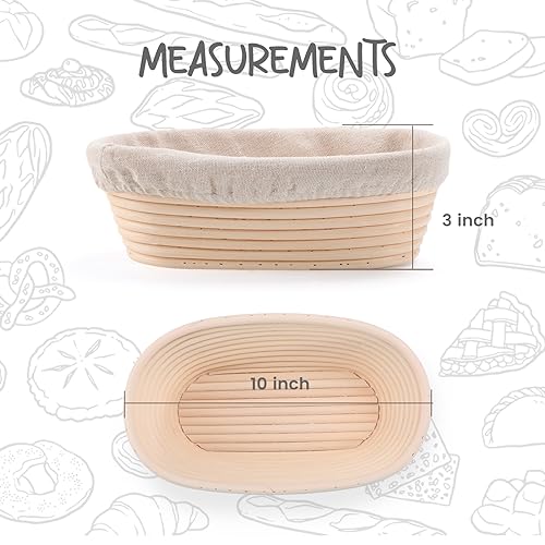 DOYOLLA Bread Proofing Baskets Set of 2 10 inch Oval Shaped Dough Proofing Bowls w/Liners Perfect for Professional & Home Sourdough Bread Baking - size: 10 inch