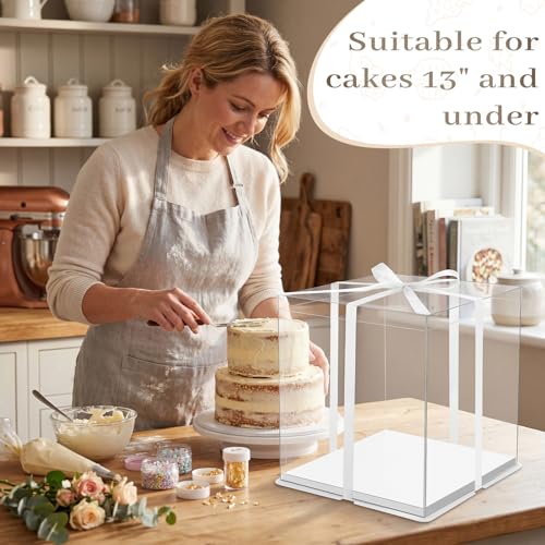 Watersay 6 Pack 12''x12''x13'' White Cake Box with Cake Boards and Ribbon - color: White, size: 12''x12''x13''