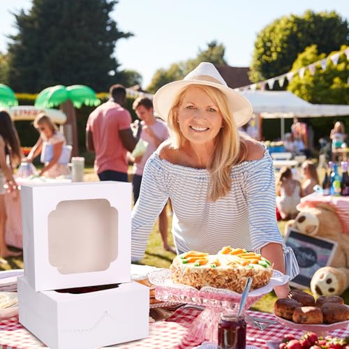 Moretoes 24pcs 12 Inch Cake Boxes, Bakery Containers with Window (12x12x6) - size: 24pcs-12*12*6in