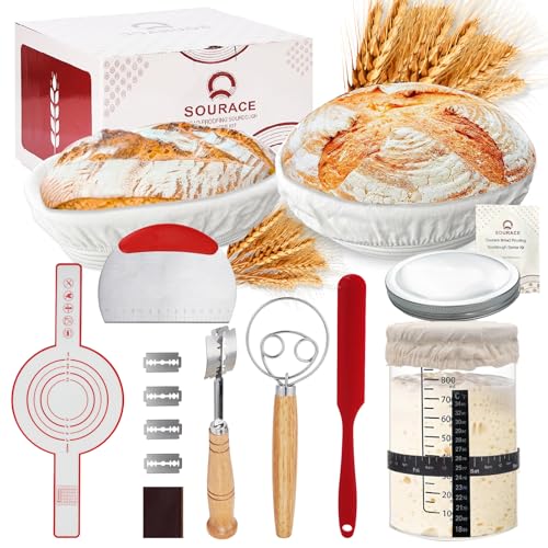 Complete Sourdough Starter Kit,10 Inch Round & 9 Inch Oval Banneton Sourdough Bread Baking Supplies With Sourdough Starter Jar, Sour dough Starter Kits for Women, Men, and Bread Bakers - style: Bread Proofing Basket Set