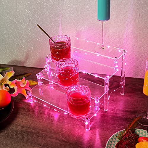 YestBuy Display Shelf Cake Stand – 4 Tier Shelf Cupcake Stand – Multifunctional and Durable Acrylic Stand – Mounting Hardware Included – Ideal for Desserts, Cosmetics, Glassware, Figurines - color: Clear（Pink Light）, size: 4 Tier - 1 Pack