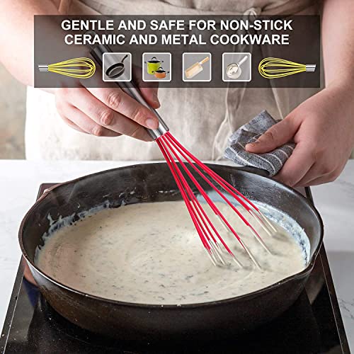 HOTEC 4Pcs Silicone Whisk Set, Wire Balloon Whisks for Cooking Egg Beater - color: Red,Yellow,Blue,Aqua Sky