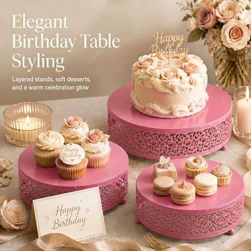 3Pcs Metal Food Risers, Buffet Table Display Stand - color: Pink, size: 3P-Round(8IN to 12 IN)