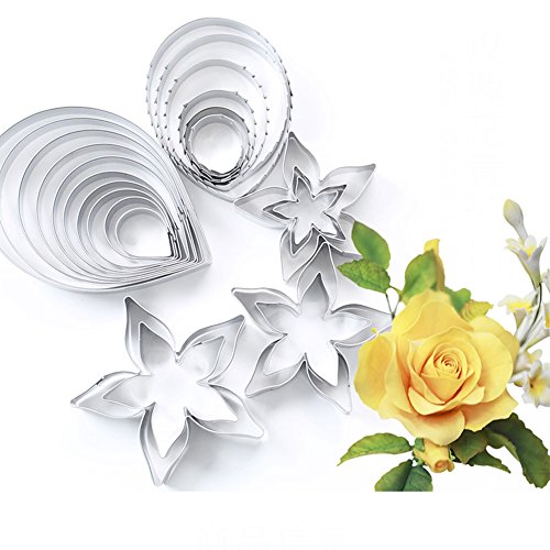 KALAIEN 23pcs/set Rose Petal Cutter Set Gum Paste Fondant Cake Cutters - color: Rose Petal Cutter Set (23pcs)