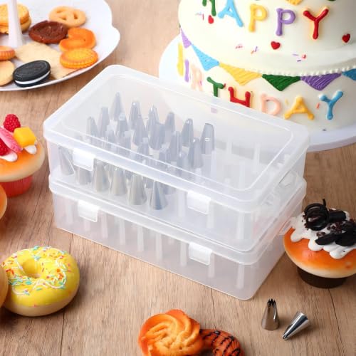 2 Pcs Piping Tip Box with Fixed Pins, 84 Tip Storage, Clear - color: Clear