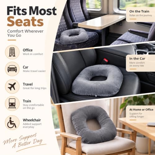 Hshbxd Donut Pillow, Tailbone Cushion for Wheelchair, Office and Travel - color: New Grey