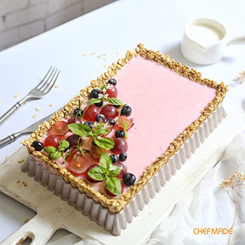CHEFMADE Rectangle Tart Pan, 7x11-Inch with Removable Loose Bottom Non-Stick Oblong Quiche Bakeware for Oven Baking (Champagne Gold) - size: 7" x 11" Rectangle