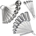 23 Pcs Stainless Steel Measuring Spoons Set with Leveler, Metal Round & Rectangular Spoons plus 5 Mini Teaspoons for Precise Cooking and Baking, Standard Sizes with Clear Engraved Markings - size: 23 Pcs