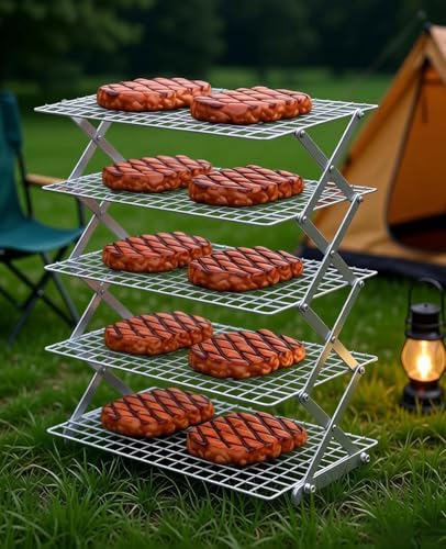 5 Tier Collapsible Cooling Rack, 2/3/4/5-Tier Upgraded,Adjustable ＆ Stackable Baking Rack, 5 Modes Cooling Racks for Cooking and Baking, Roasting ＆ Grilling Gifts for Picnic Party - color: B5-white