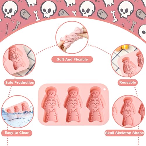 Airssory 2 Pcs Skeleton Molds Skull Silicone Mold, Pink, 19.4x11.7x2.7cm, for Baking, Candy Making, Chocolate, Soap Crafting, DIY Dessert Decor - color: Skeleton Molds Skull Molds