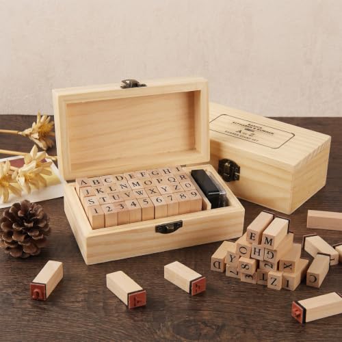 36 Pcs Alphabet Number Stamps, Wooden Rubber Letter Number Stamps Set for DIY Craft Scrapbooking Card Making - color: Yellow