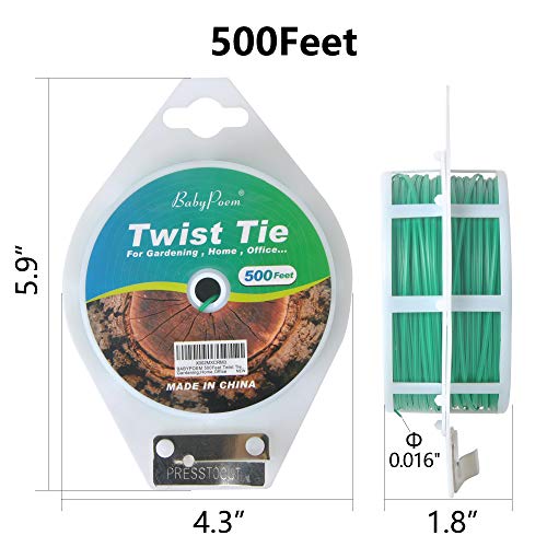 500 Feet (152M) Twist Ties with Cutter, Plastic Multi-purpose Reusable Twist Wire for Gardening, Home, Office