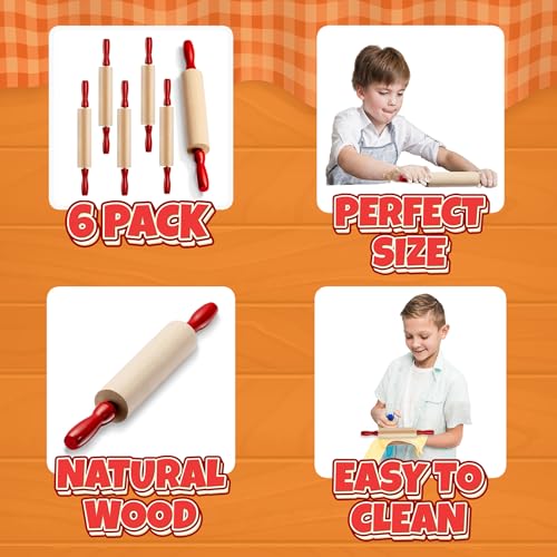 7.5 Inch Mini Wooden Rolling Pins (6-Pack) Kids Play Dough Rolling Pin Set