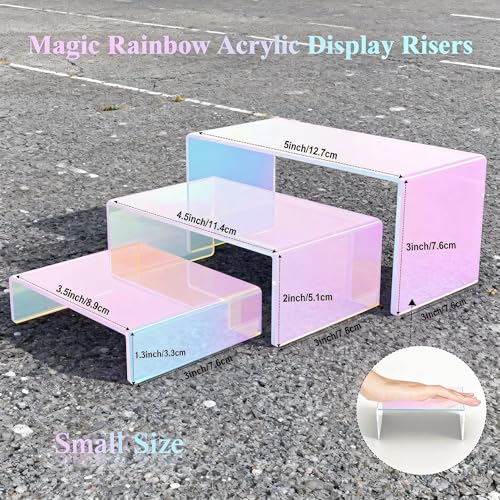 Iridescent Display Riser, 4-Set 12pc Acrylic Stackable 3-Tier Stand - color: Iridescent
