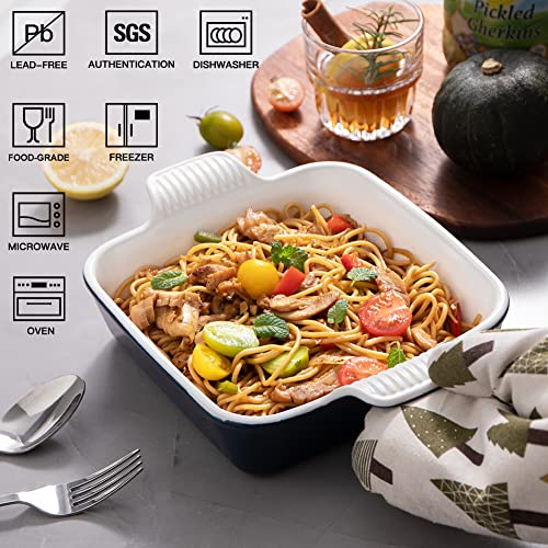 Sweejar Ceramic Baking Dish, 8 x 8 Cake Baking Pan for Brownie, Porcelain Square Bakeware with Double Handle for Casserole, Lasagna, Family Dinner (Navy) - color: Navy, size: Square 8IN