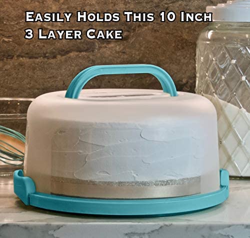 Top Shelf Elements Round Cake Carrier Two Sided Cake Holder Serves as Five Section Serving Tray, Portable Cake Stand Fits 10 inch Cake, Cake Box Comes With Handle, Cake Container Holds Pies (Aqua) - color: Aqua