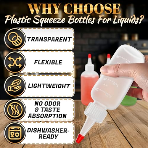 HYQO 6 Pcs Small Squeeze Bottles for Sauces, 4 Oz Plastic with Cuttable Tip - size: 4 oz