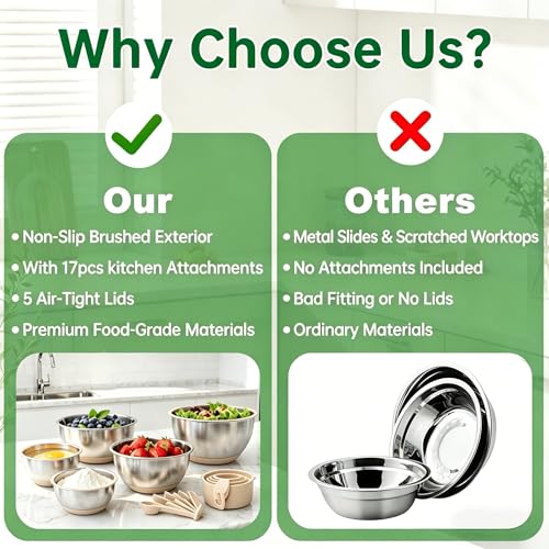 Deedro Mixing Bowls with Airtight Lids, Stainless Steel Mixing Bowls Set - color: Khaki
