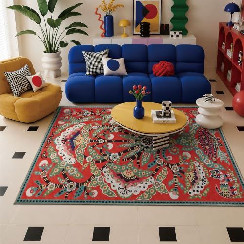 Peony Area Rug 4x6 Washable Accent Rug - color: Red Peony 02, size: 4' x 6' (Rectangular)