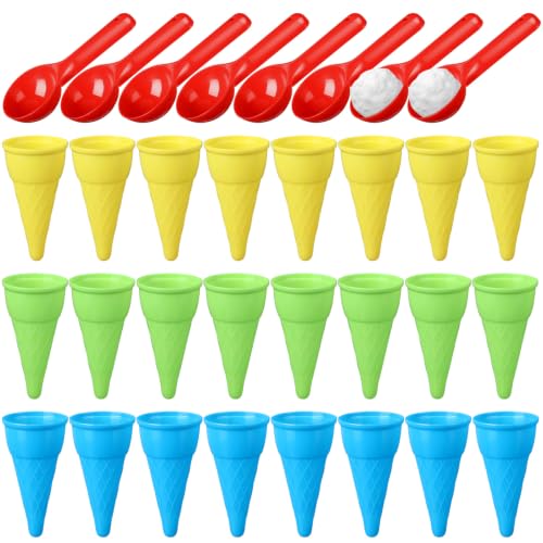 Potchen 32 Pcs Plastic Ice Cream Cones and Scoops Toy Set for Kids, Vibrant - color: Vibrant