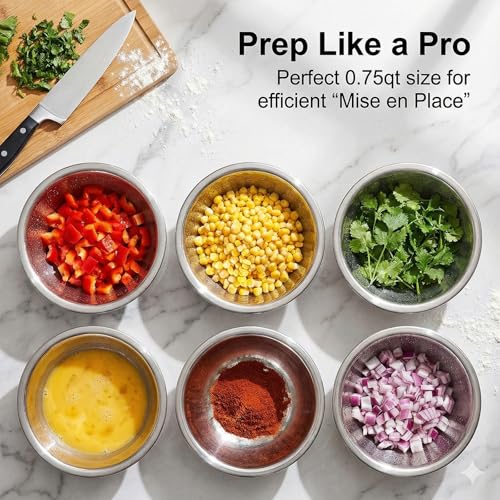 10 Pack 6.5 Inch Small Stainless Steel Bowls for Prep and Cereal