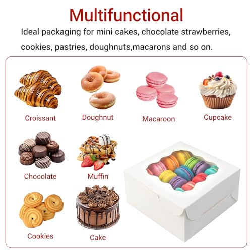 50Pcs Cookie Boxes with Window, 6X6X3 Inches, White ﻿ - size: 6x6x3inches/50pcs