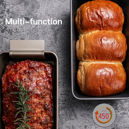 HONGBAKE 4 Pack Meatloaf Pan with Drain Tray, 9 x 5 Inches Loaf Pans with Insert, Nonstick Meat Loaf for Baking, Grey - color: Gray - 4 Pack