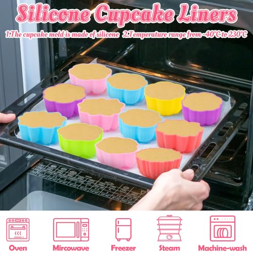 R HORSE Mini Silicone Cupcake Molds, Multi Flower-Shaped Baking Cups - color: Rose