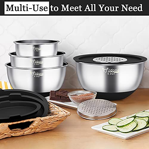 Wildone Mixing Bowls with Airtight Lids, Stainless Steel Mixing Bowls Set - color: Black