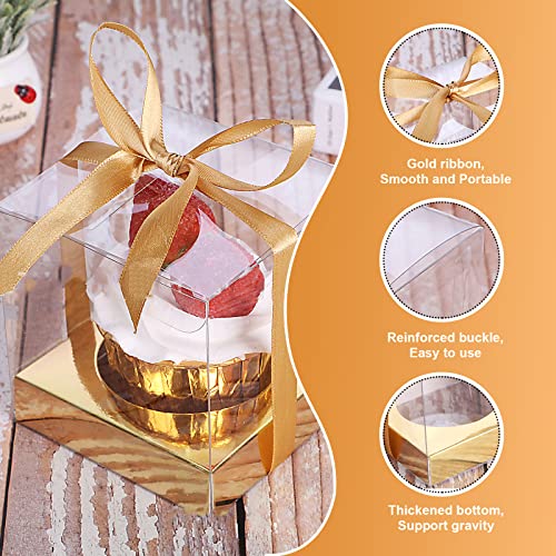 60 Pcs Clear Plastic Cupcake BoxesGold Single Cupcake Containers