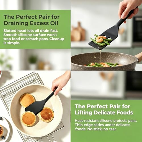 Small Silicone Spatula Set, Heat Resistant Mini Spatula for Serving - color: Black