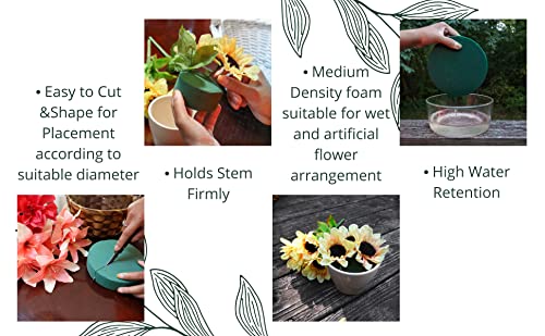 Pack of 6 FLOFARE Round Floral Foam Blocks for Fresh and Artificial Flowers, Each (3" X 1.5"), Dry & Wet Green Flower Foam for Flower Arrangements & Florist Supplies - size: 3 inch