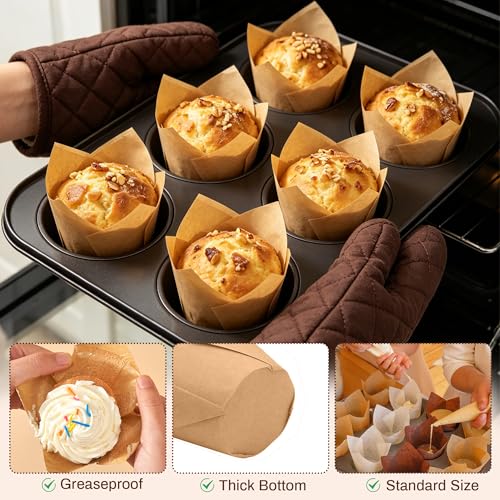 200PCS Tulip Cupcake Liners, Parchment Muffin Liners, Natural - color: Natural, size: 200 Count