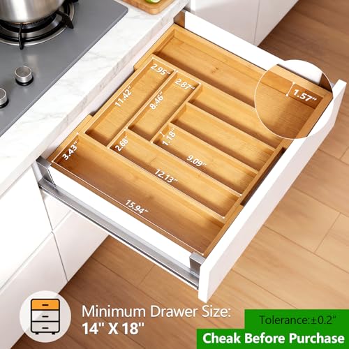 Pipishell Expandable Bamboo Silverware Organizer, Large Kitchen Drawer Tray - color: Natural, size: Large