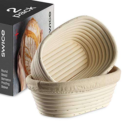 Bread Banneton Proofing Basket [Set of 2] Oval 10x6 Inch Sourdough Rising Baskets with Liner