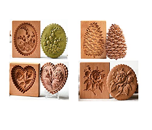 Carved Wooden Gingerbread Cookie Mold,3D Wooden Baking Mold Cookie Biscuit Press Stamp Molds,Cookie Cutter,Cookie Stamp,DIY Biscuit Stamp Mould for Halloween Thanksgiving Christmas(4PCS) - color: 4PCS