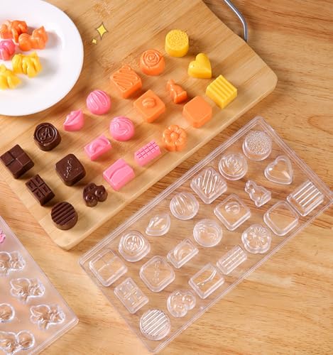 21 Grid Chocolate Candy Mold PC Polycarbonate Chocolate Making Mould with Scraper (Multiple patterns) - color: Multiple patterns