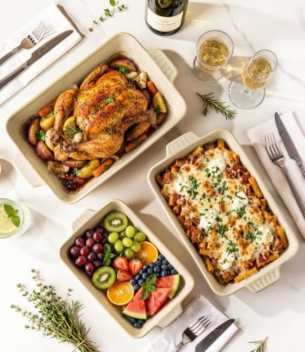 TheTerra Casserole Dishes for Oven, Ceramic Baking Dish Set of 3 - color: Cappuccino